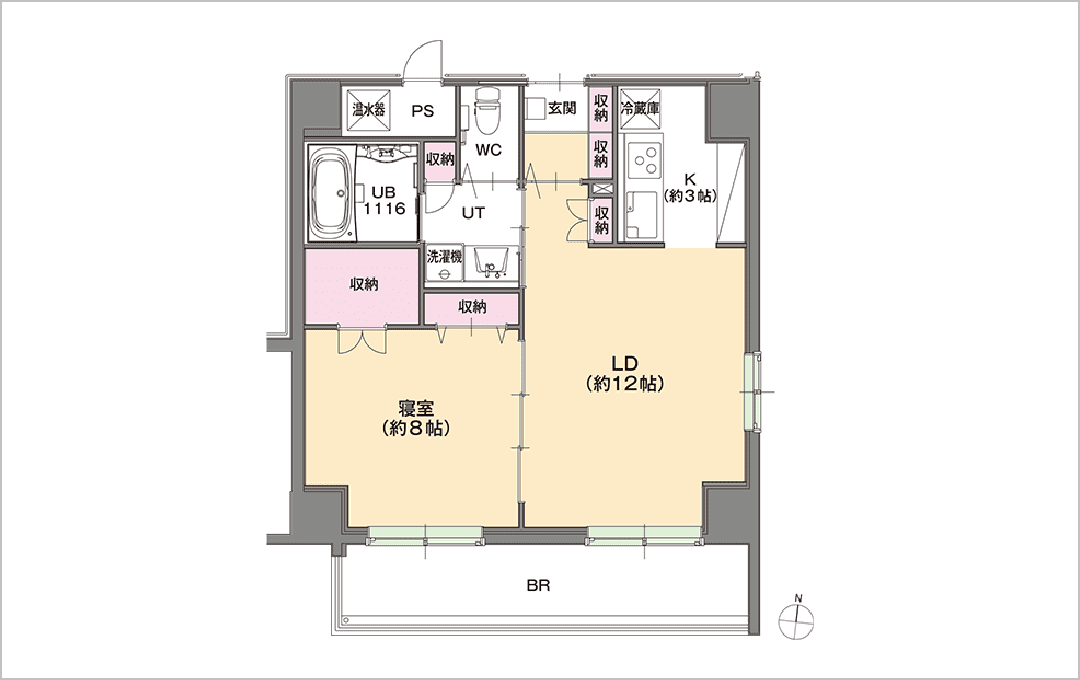 1LDK【3～7F】 54.10～54.24m²：間取り1