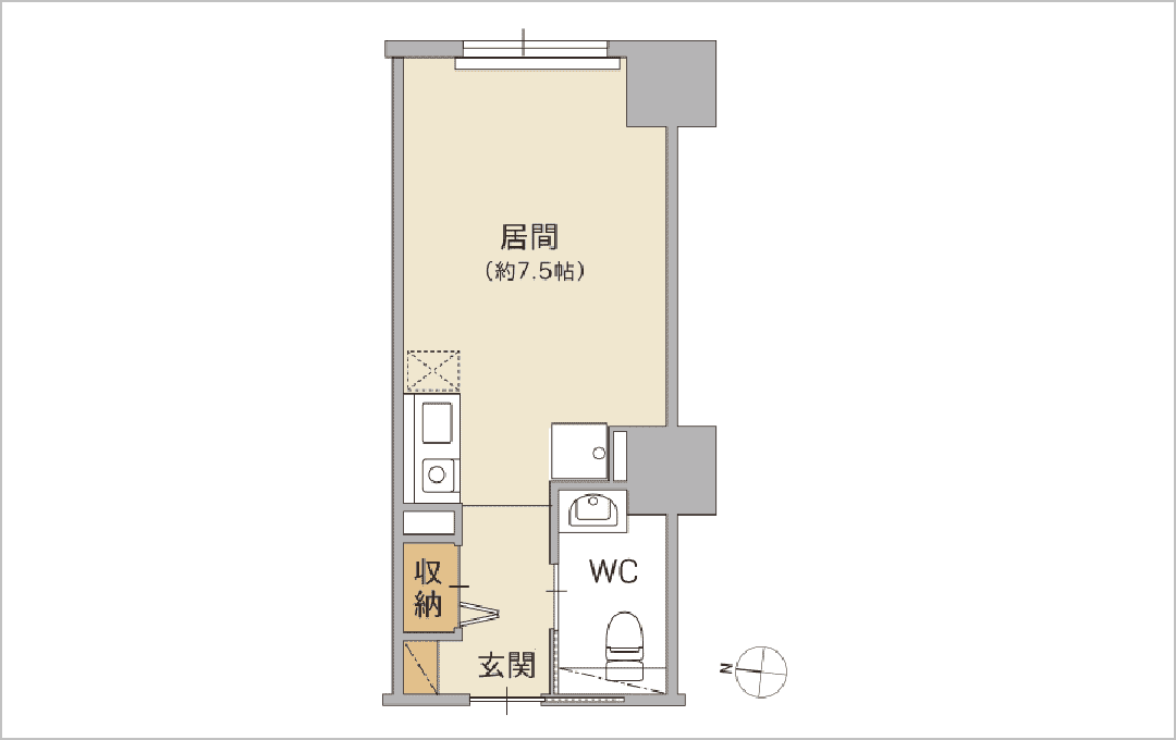 1R ワンルーム【6～7F】21.24m²～23.92m²：間取り1