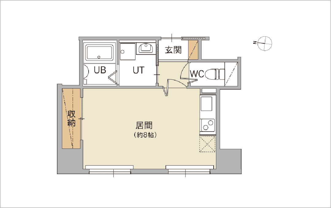 1R ワンルーム【8～10F】 28.77m²～30.59m²：間取り1