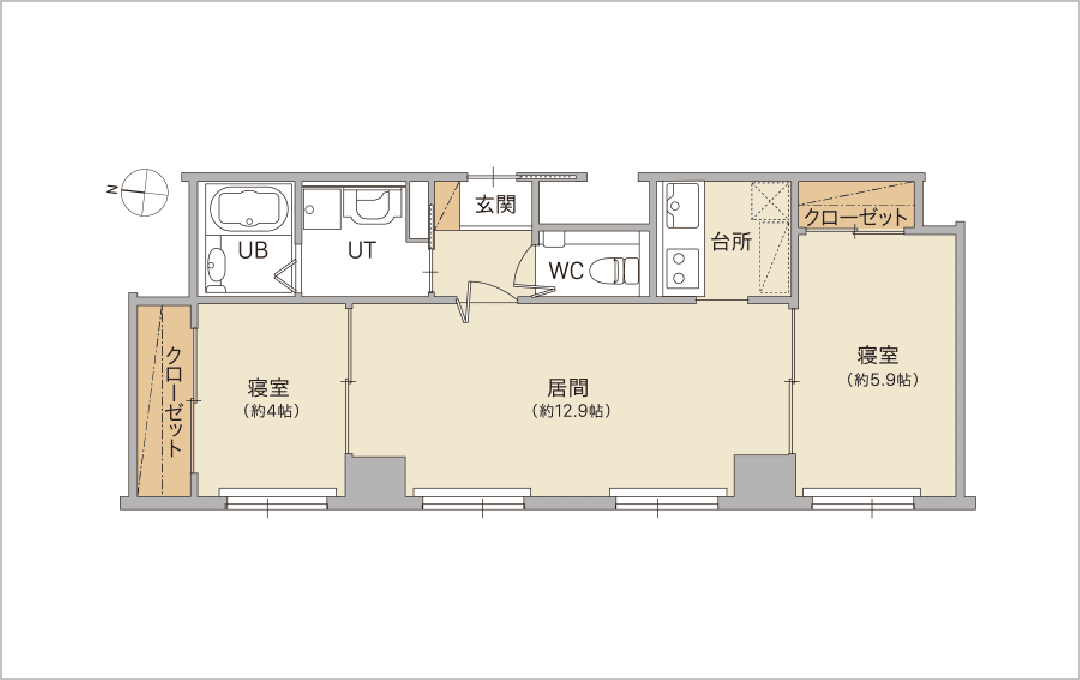 1LDK【11～12F】 60.39m²：間取り1