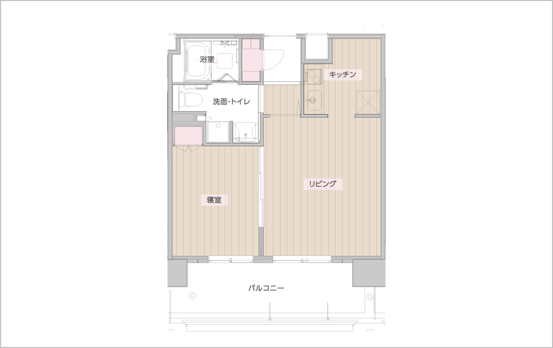 1LDK スタンダードタイプ【12～14F】 39.49～51.17m²：間取り1